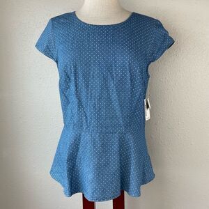 NWT Kensie Blue and White Polka Dot Top Size L